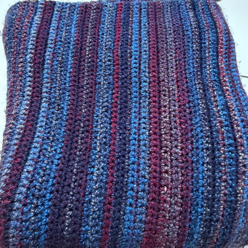 Handmade Crochet Throw Blanket Striped Blue Purple‎ Burgun Afghan 62"X 96"